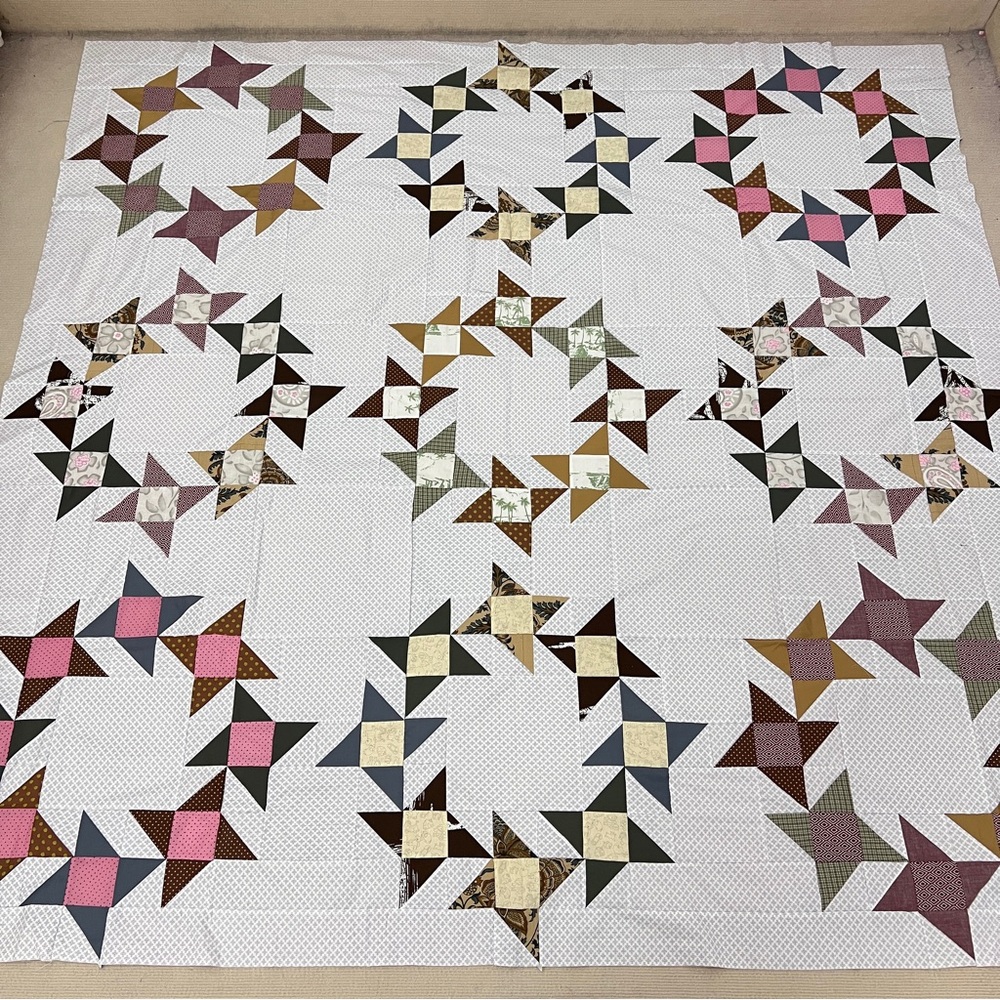 Friendship ring Sewing craft Patchwork Cotton Quilt Top/Topper,Queen size